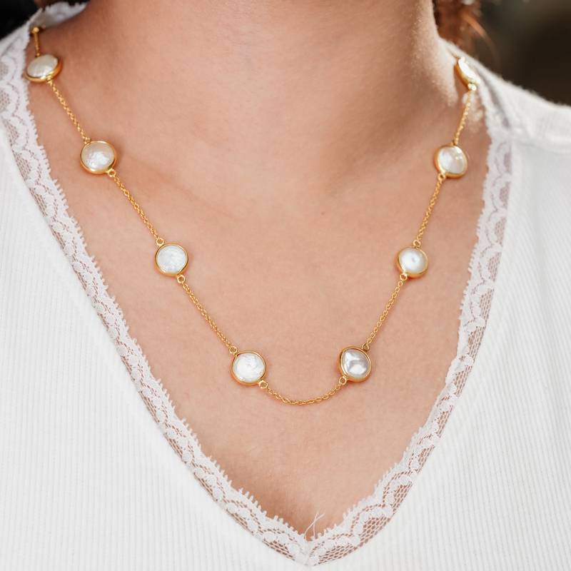 The lumière pearl cascade chain - natural freshwater button pearls 18kt gold plated sterling silver