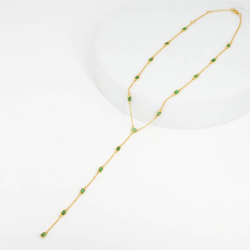 Emerald lariat y chain necklace in 18k gold-plated 925 silver