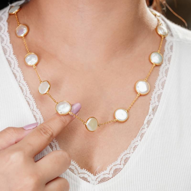 The empress pearl statement chain - luxe 12-14mm natural freshwater button pearls 18kt gold plated sterling silver