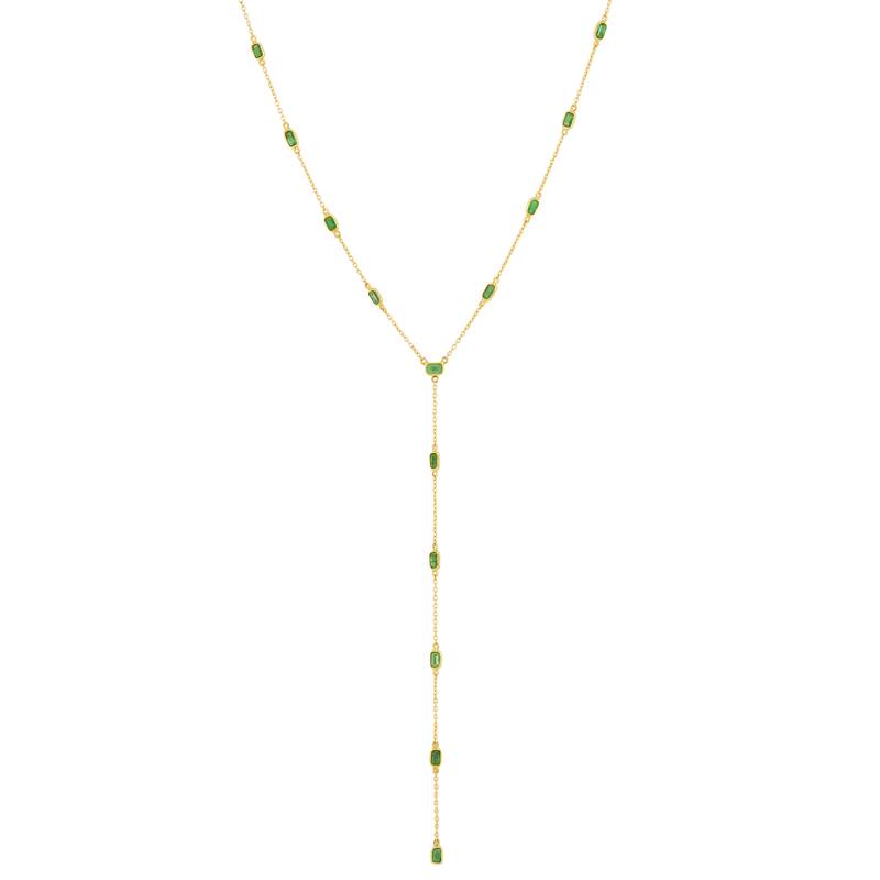 Emerald lariat y chain necklace in 18k gold-plated 925 silver