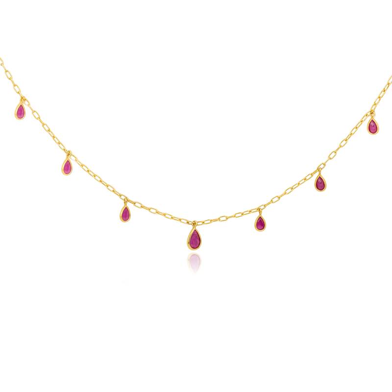 Ruby charm choker with pear rubies in 18k gold-plated 925 silver