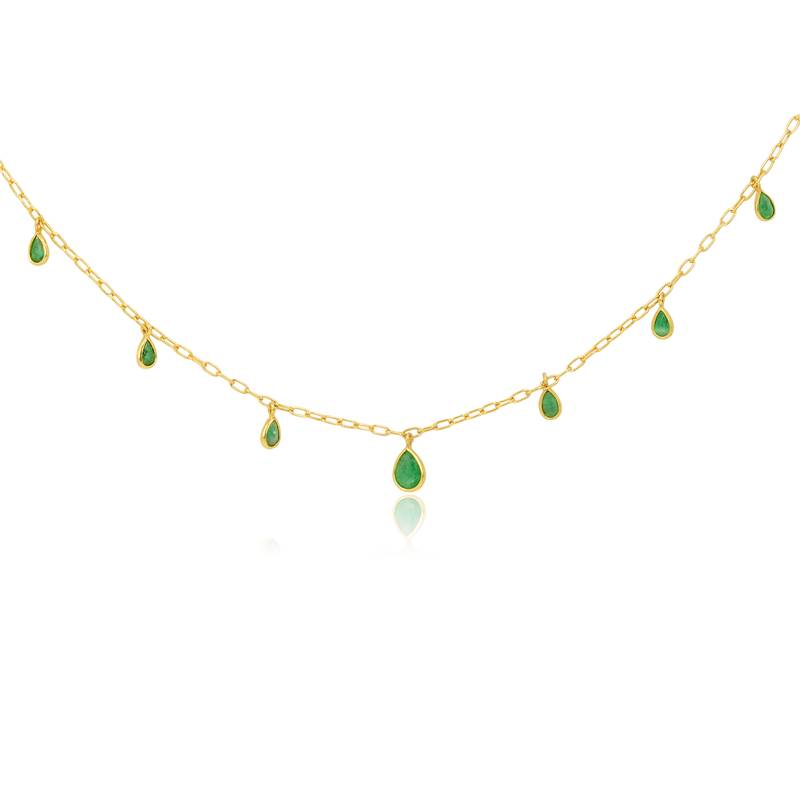 Emerald charm choker with pear emeralds in 18k gold-plated 925 silver