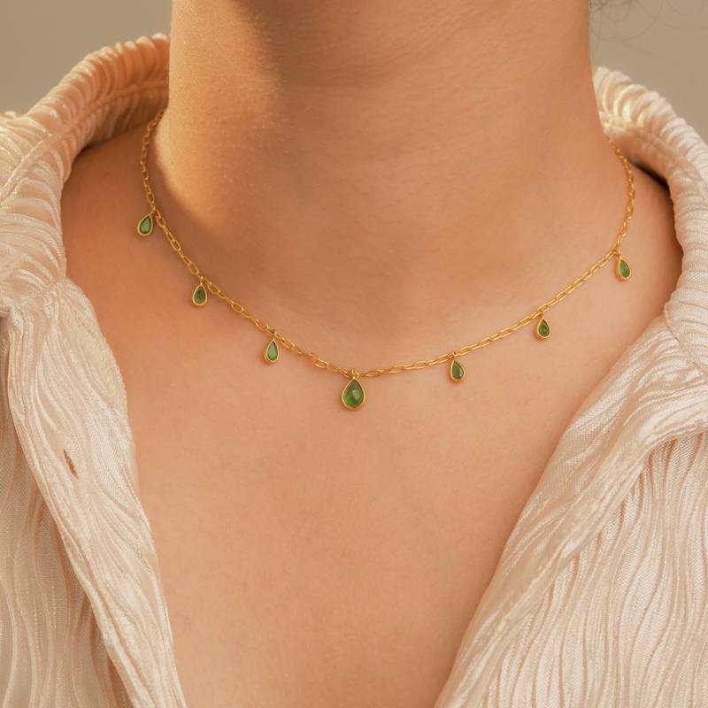 Emerald charm choker with pear emeralds in 18k gold-plated 925 silver