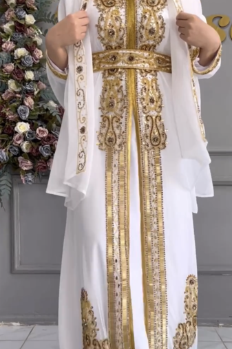 White Golden Embroidered Stitched Kaftan with Heavy Handwork Zari work Suited for Every Occasion