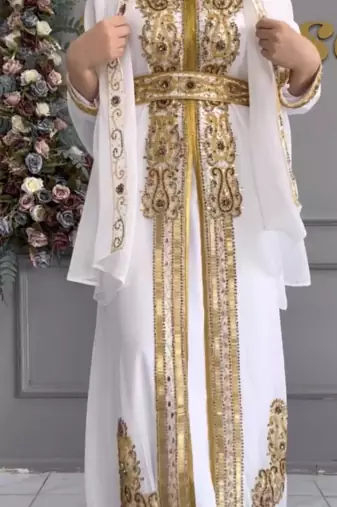 White Golden Embroidered Stitched Kaftan with Heavy Handwork Zari work Suited for Every Occasion