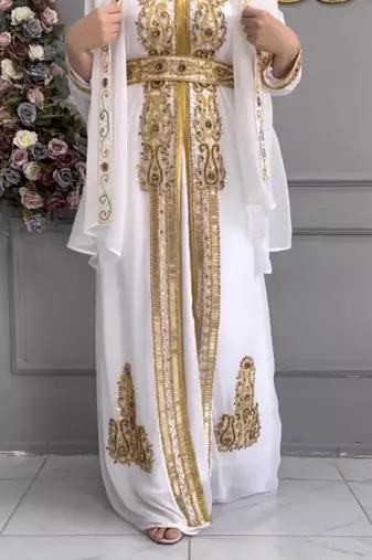 White Golden Embroidered Stitched Kaftan with Heavy Handwork Zari work Suited for Every Occasion