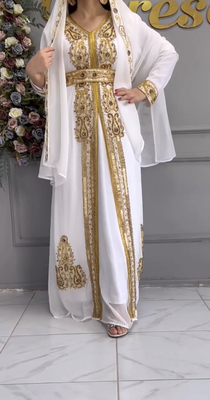 White Golden Embroidered Stitched Kaftan with Heavy Handwork Zari work Suited for Every Occasion 4