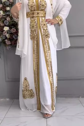 White Golden Embroidered Stitched Kaftan with Heavy Handwork Zari work Suited for Every Occasion