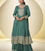green chinon silk embroidered designer Palazzo suit