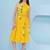 Women's  3d flower embroidery yellow dress with 3d flower embroidey and belt