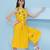 Women's  3d flower embroidery yellow dress with 3d flower embroidey and belt
