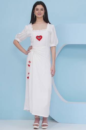 Women's  machine embroidery white drape dress
