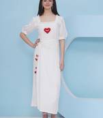 Women's  machine embroidery white drape dress