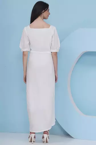 Women's  machine embroidery white drape dress