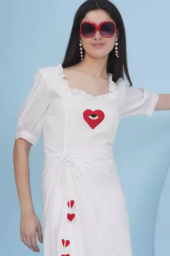 Women's  machine embroidery white drape dress