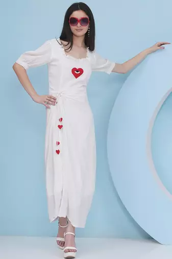 Women's  machine embroidery white drape dress
