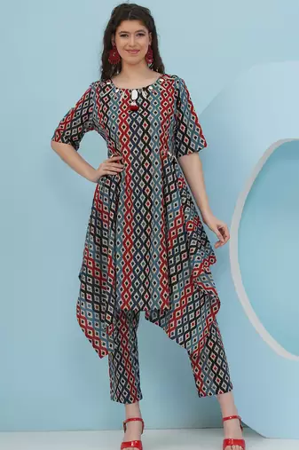 Women's  embellishment ikkat printed coord set