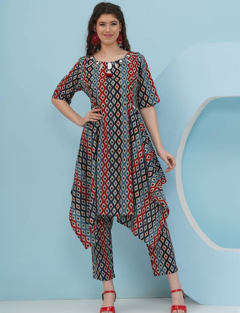 Women's  embellishment ikkat printed coord set