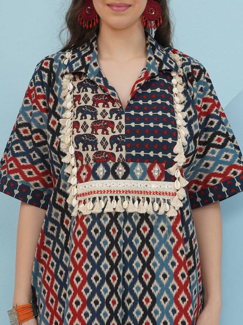 Women's  embellishment ikkat kafttan set