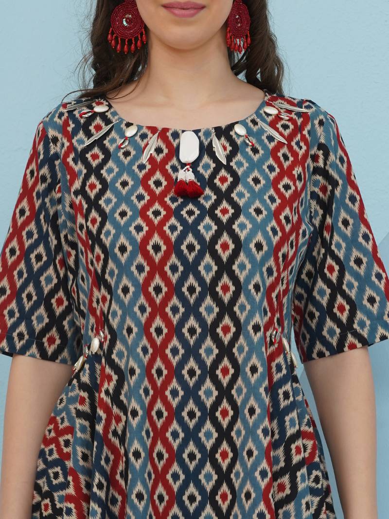 Women's  embellishment ikkat printed coord set