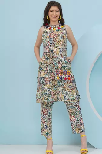 Women's  hand embellishment on sling bag and neckline floral coord set with embellished sling bag