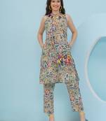 Women's  hand embellishment on sling bag and neckline floral coord set with embellished sling bag