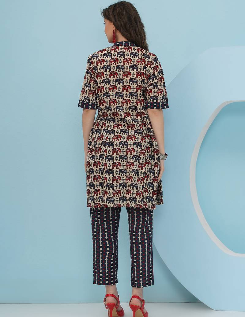 Women's  embellishment elephant printed coord set