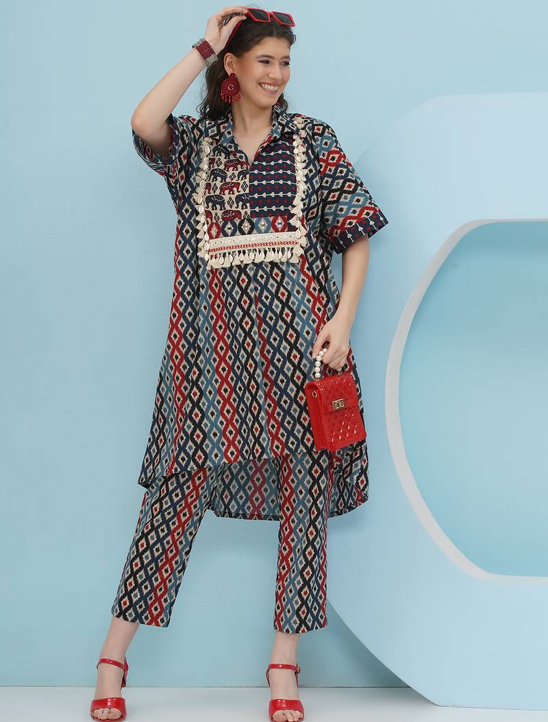 Women's  embellishment ikkat kafttan set