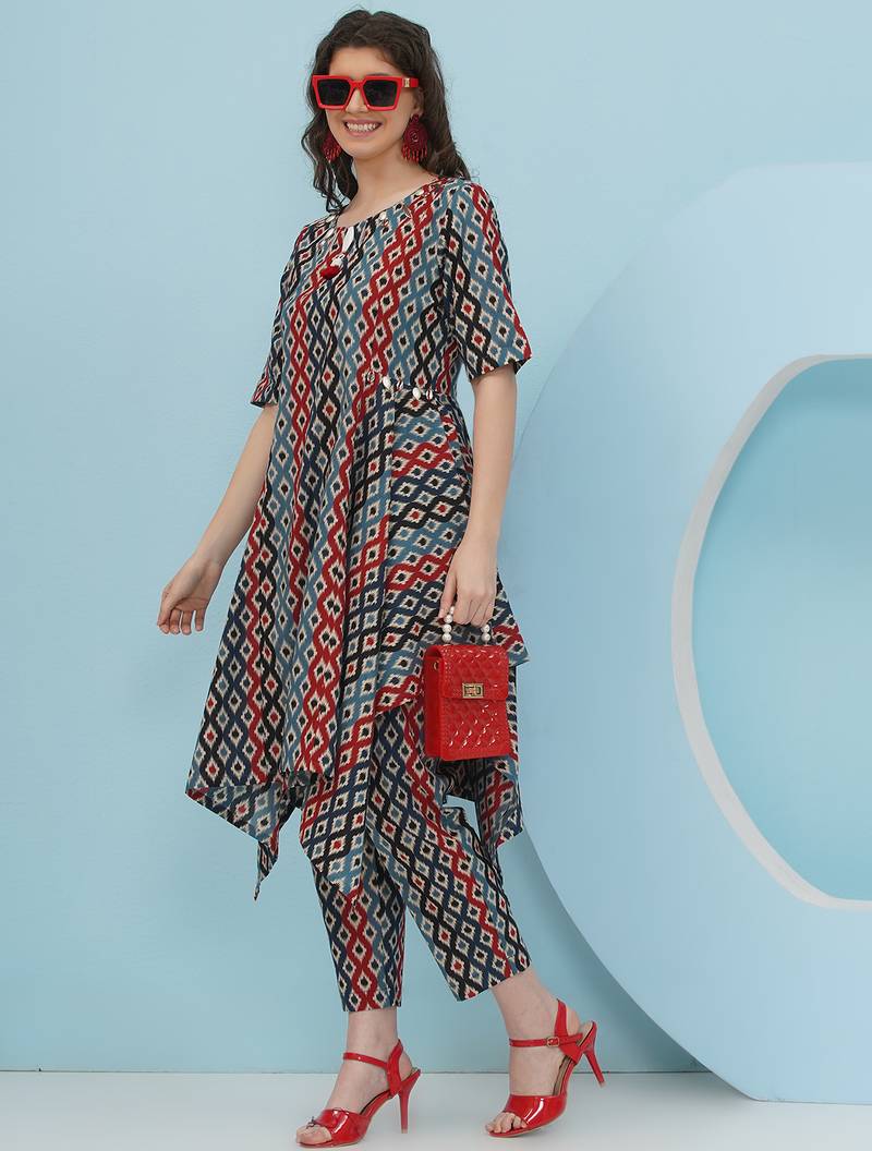 Women's  embellishment ikkat printed coord set
