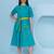 Women's  3d embroidery teal blue dress with belt
