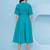 Women's  3d embroidery teal blue dress with belt