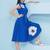 Women's  patch work with embroidery royal blue dress with belt