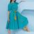 Women's  3d embroidery teal blue dress with belt