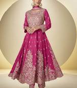 Pink chinon silk embroidered designer anarkali suit
