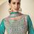 Turquoise chinon silk embroidered designer anarkali suit