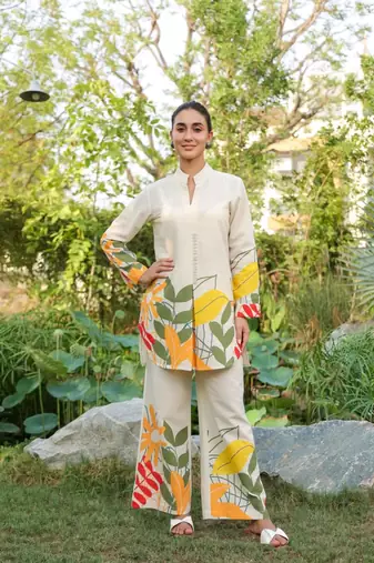 White Multicolor Floral Cotton Co-Ord Set