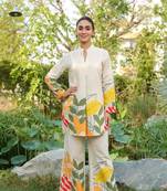 White Multicolor Floral Cotton Co-Ord Set