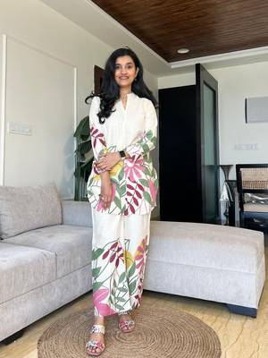 White Multicolor Floral Cotton Co-Ord Set 1
