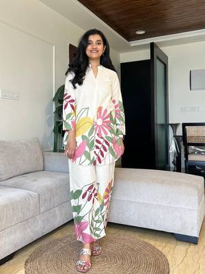 White Multicolor Floral Cotton Co-Ord Set 2
