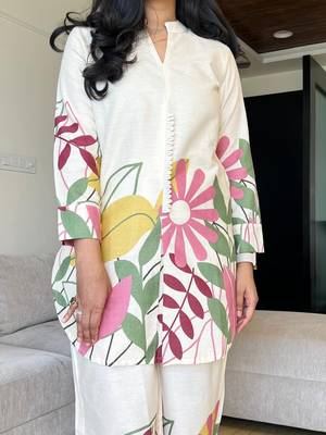 White Multicolor Floral Cotton Co-Ord Set 3