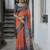 orange tussar art silk saree with temple border & ikkat print pallu | traditional printed saree with running blouse
