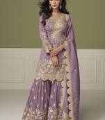 Lavender simar silk embroidered designer Palazzo suit