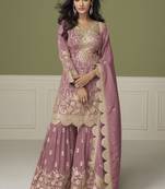 Onion pink simar silk embroidered designer Palazzo suit