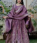 Lavender - gold crush fabric sequins embroidery semi-stitched lehenga & unstitched blouse dupatta with bag