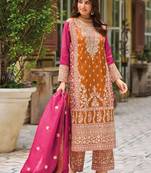 Orange chinon silk embroidered designer Palazzo suit