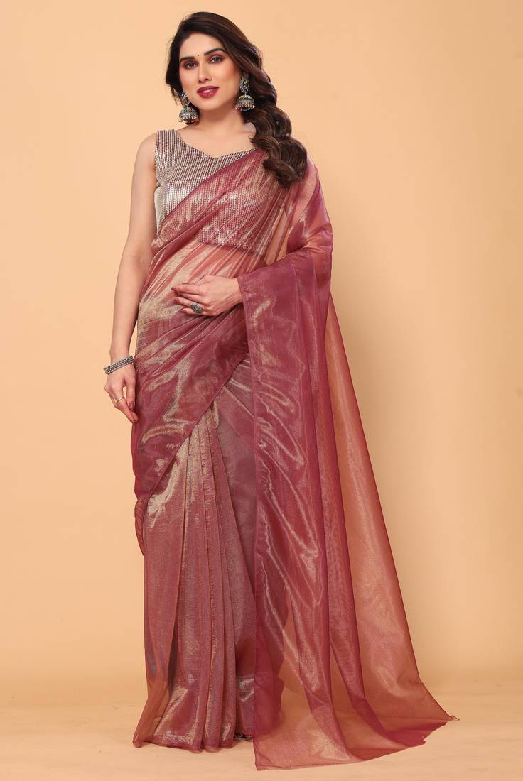 Fancy Net Party Wear Saree With Sequence Blouse