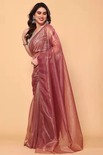 wine net saree with sequin blouse for party wear