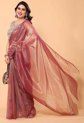 wine net saree with sequin blouse for party wear 3
