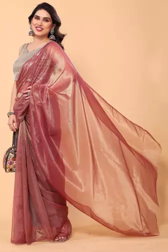 wine net saree with sequin blouse for party wear