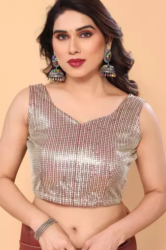 wine net saree with sequin blouse for party wear